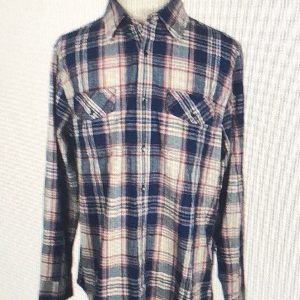 Flag & Anthem Plaid Button Up Shirt Mens Size Extra Large Collared Relaxed Comfy